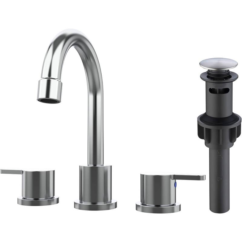 Widespread Bathroom Sink Faucet 2 Handle 8 inch Lavatory Faucet 3 Hole 360°Swivel Spout Basin Faucets with Pop Up Drain Assembly - Chrome