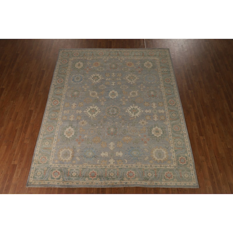 Hand Knotted Oriental 100% Wool Carpet Transitional All-Over Greys & Charcoal Oushak Area Rug - 9' 11'' X 8' 0''