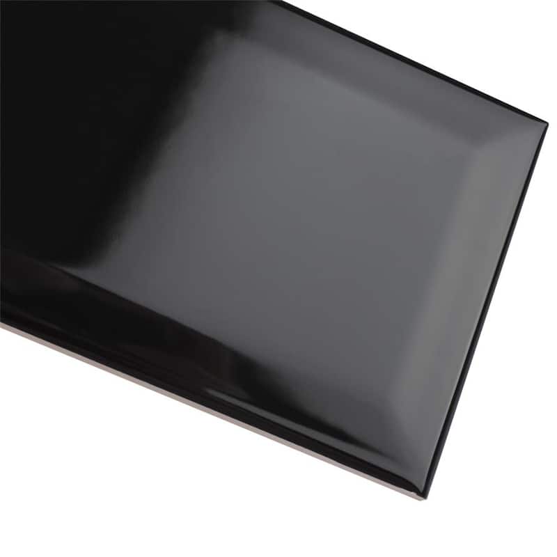 Merola Tile Crown Heights Beveled Glossy Black 3" x 6" Ceramic Wall Tile