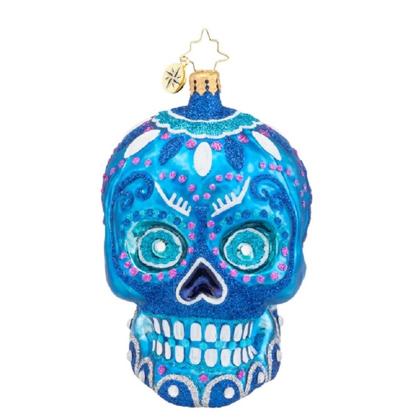 Christopher Radko Glass La Calavera Skull Halloween Ornament 1018020 Blue Overstock 16546201