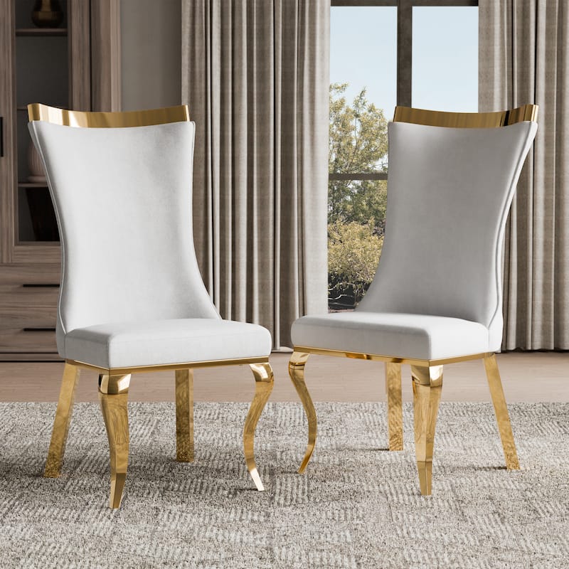 Furniture of America Thaddeus Glam Velvet High Back Side Chair (Set of 2) - White & Gold