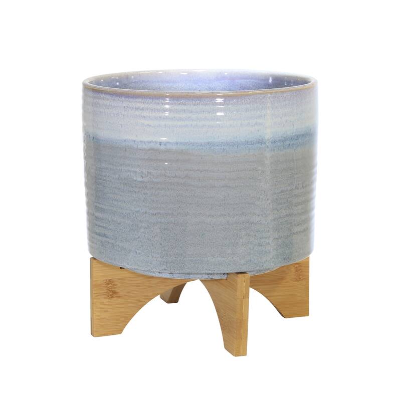 Sagebrook Home Modern Textured Ceramic Planter with Stand Indoor Outdoor