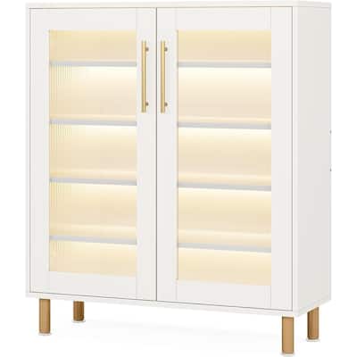 White LED Shoe Cabinet with Acrylic Doors Remote Control Lighting and 5 Tier Storage for 16 to 22 Pairs