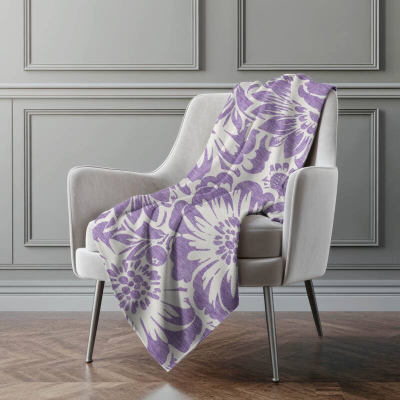 Premium Machine Washable Modern Floral Sherpa Throw Blanket - Purple - 4'2" x 5'10"