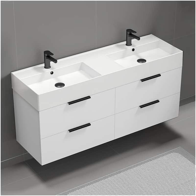 Nameeks Derin-5618-W-2 Derin 54" Wall Mounted Double Basin Vanity Set