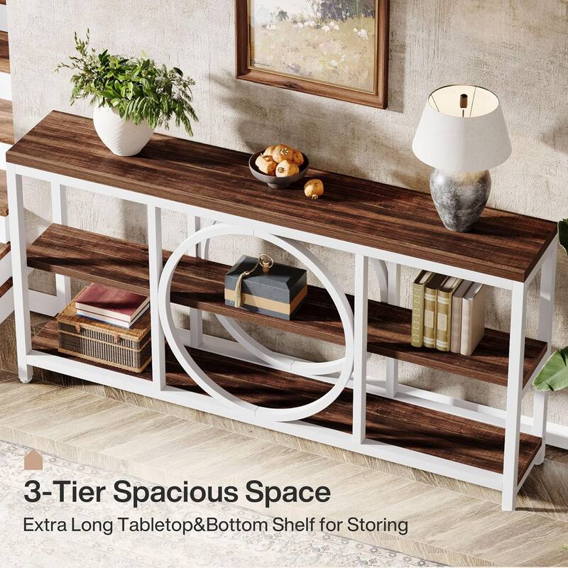 70.9" Extra Long Console Table Sofa Table Behind Couch with Wood Storage Shelves Metal Frame for Entryway/Living Room/Hallway