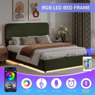 Full Lift Up Hydraulic Storage Platform Bed Green Velvet Frame Bed ...
