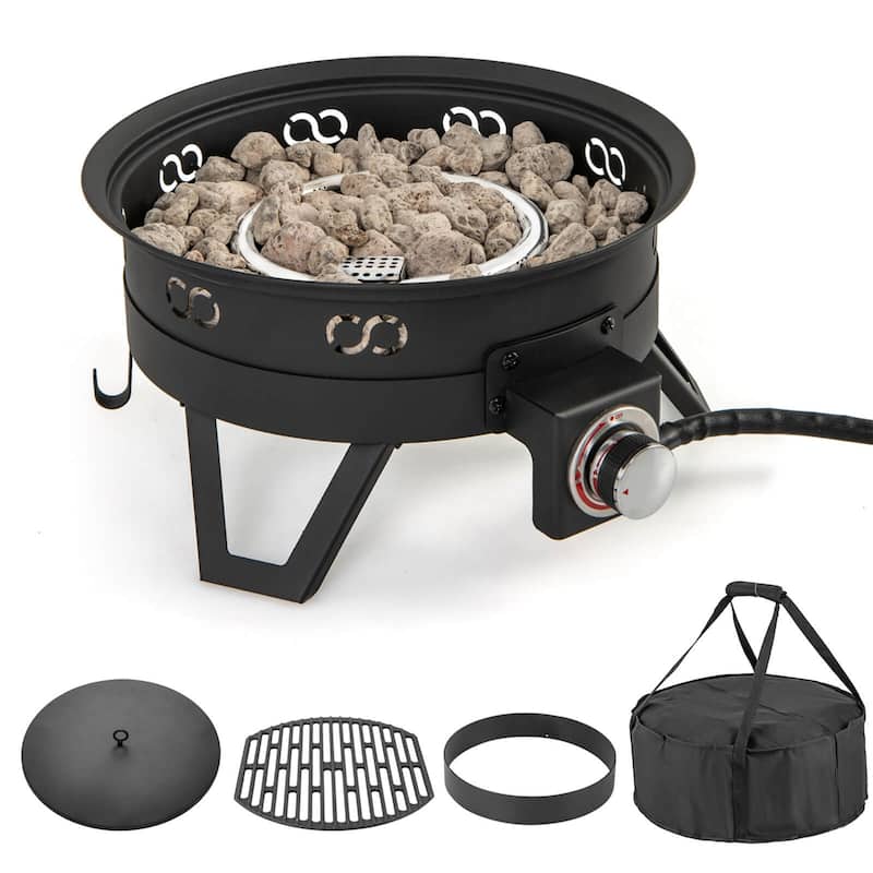 Costway 17" Portable Gas Fire Pit with Folding Legs & Removable Grill - See Details