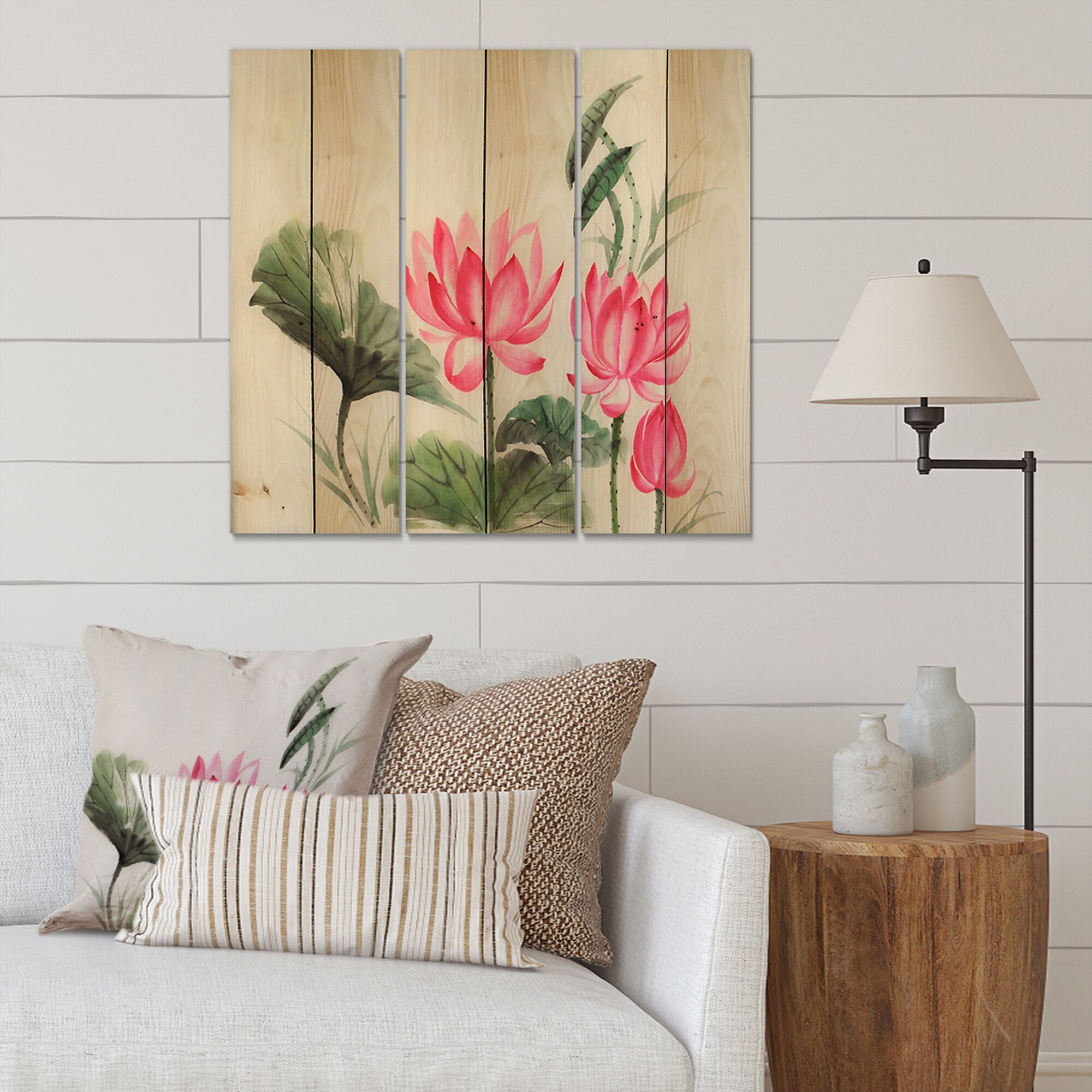 Designart 'Vintage Pink Lotuses In The Pond I' Traditional-image