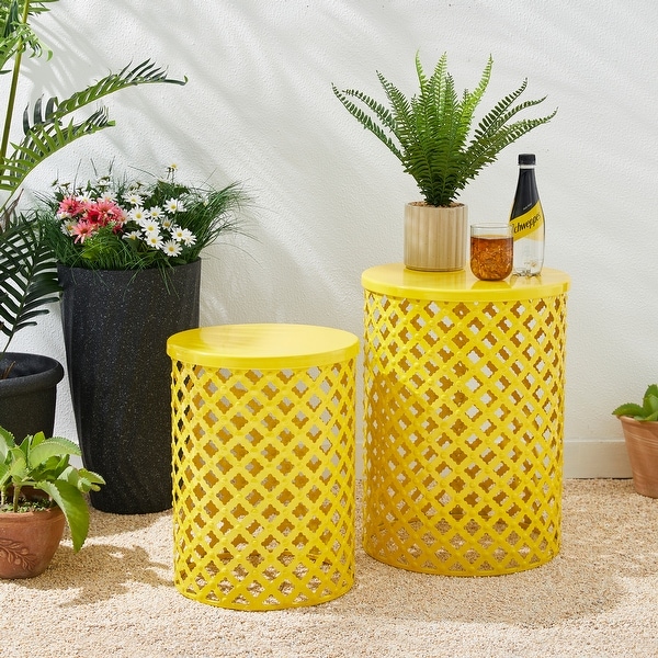 Glitzhome Set of 2 Multi functional Metal Garden Stool Planter
