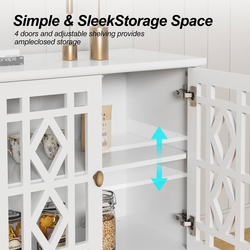 Buffet Cabinet with Storage with 4 Doors Skeletonized Coffee Bar Cabinet Sideboard