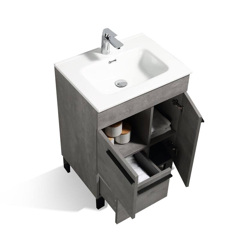 Freestanding Bathroom Vanity Set in Concrete Grey with Integrated Ceramic Sink