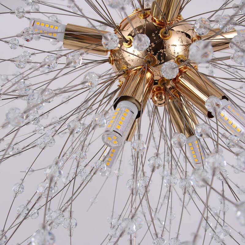 24-Light Glam Firework Sputnik Chandelier, Cluster Crystal Liner Kitchen Island Pendant