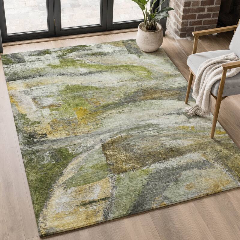 Premium Washable Super Soft Abstract Chic Mayfield Rug - Olive - 2'6" x 3'10"