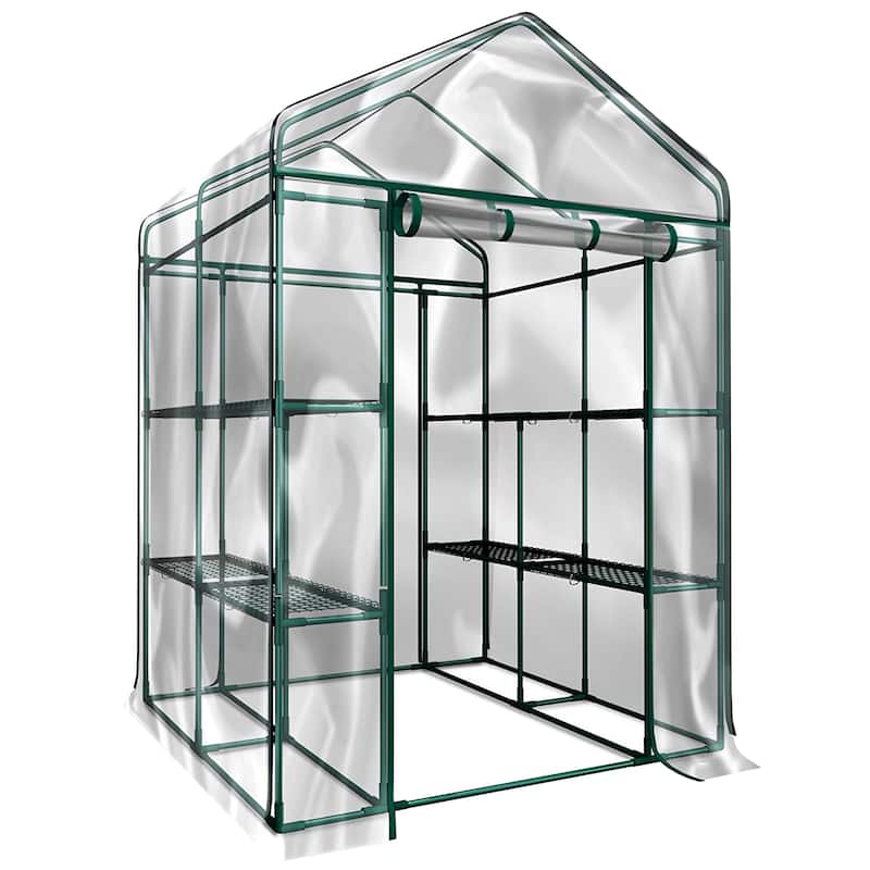 Walk-In Greenhouse with 8 Shelves and PVC Cover for Indoor or Outdoor Use by Home-Complete - 56.3 x 56.3 x 76.7