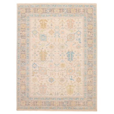 ECARPETGALLERY Hand-knotted Modern Oushak Ivory Wool Rug - 9' 2" x 12' 2"
