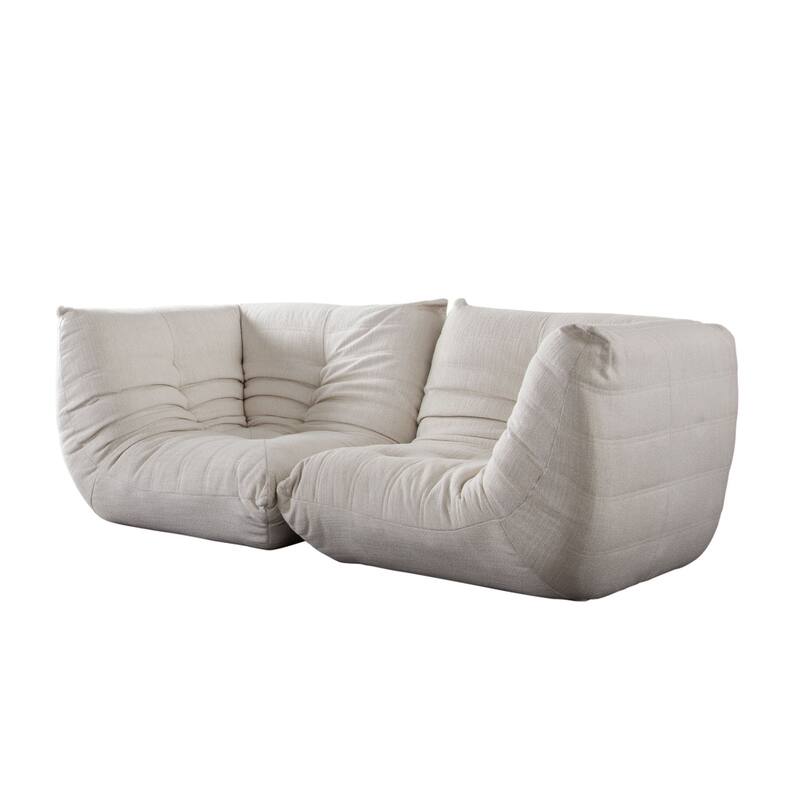 Ezee 2pc Modular Loveseat Sofa Set, Low Profile Floor Seating Cream Pleated Polyester