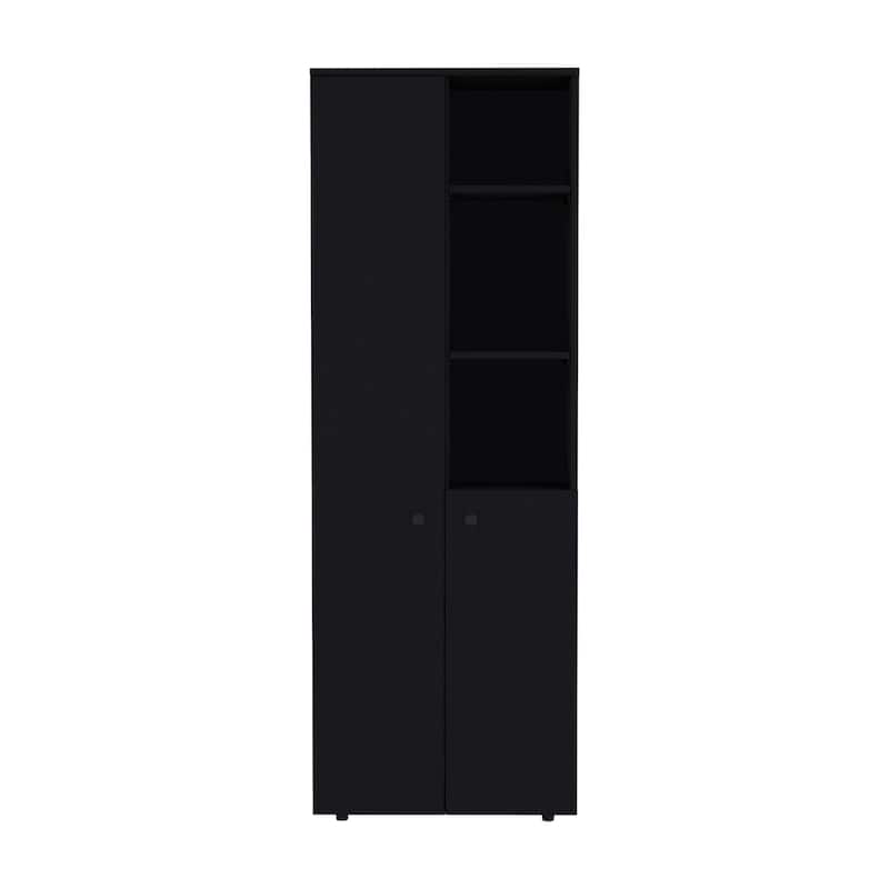Konik 67-Inch High Storage Cabinet Kitchen Pantry With Three Doors and Three Exterior Shelves - Black