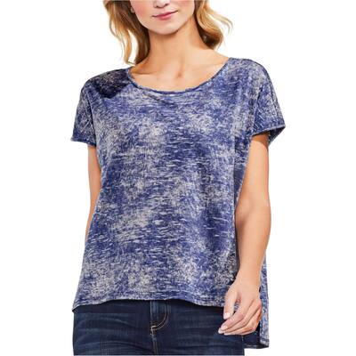 Vince Camuto Womens High-Low Tye Dye Basic T-Shirt,, Blue, Small