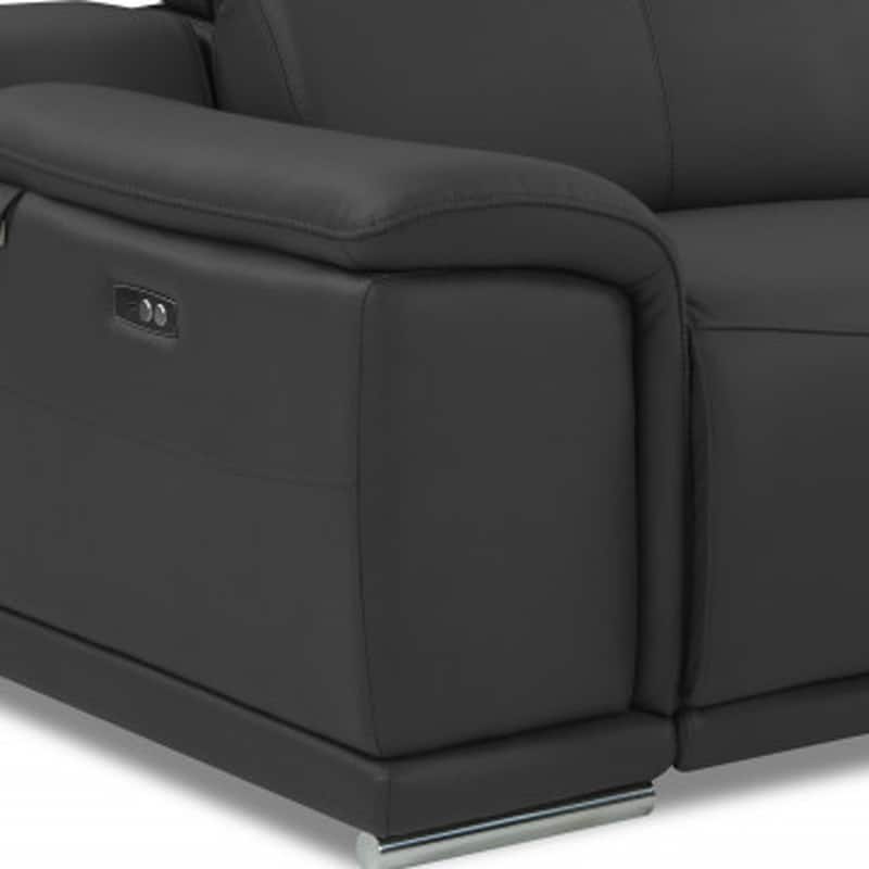 HomeRoots 86" Dark Gray Italian Leather USB Reclining Sofa With Silver Legs - 290