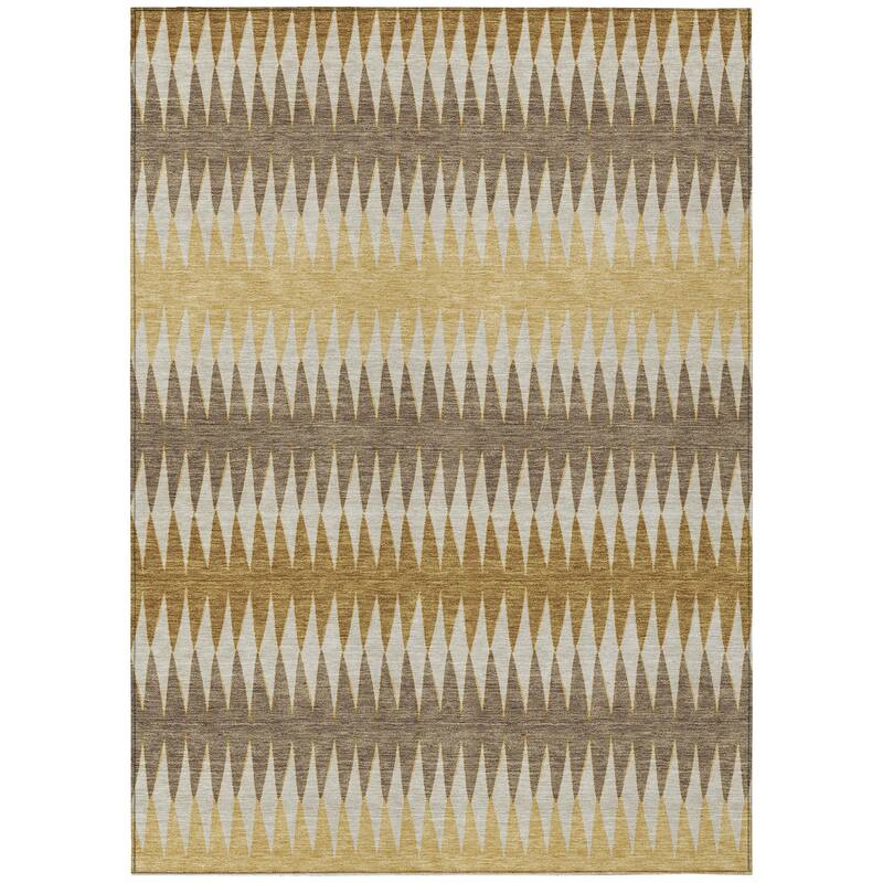 Chocolate And Ivory Striped Washable Indoor Outdoor Area Rug - 3' x 5'