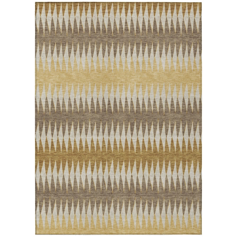 Chocolate And Ivory Striped Washable Indoor Outdoor Area Rug - 8' X 10'