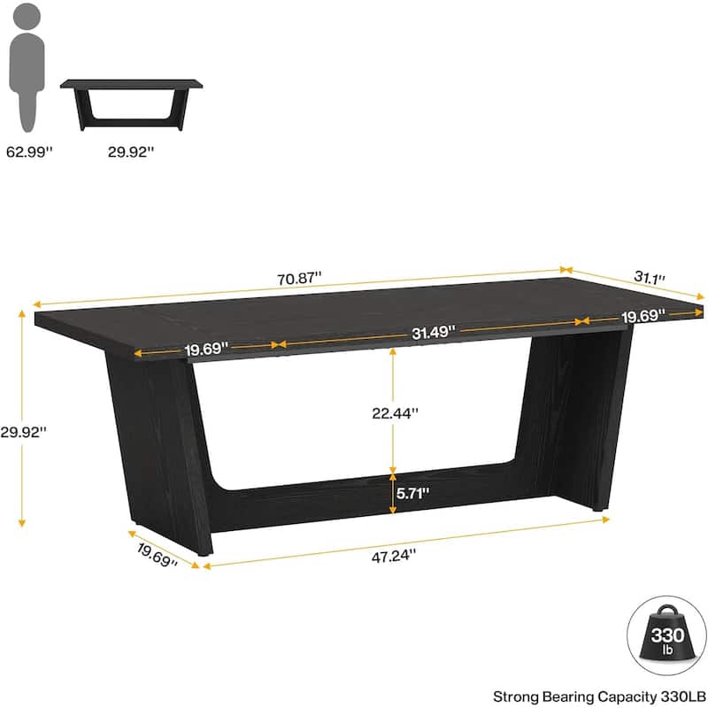 71 Inches Executive Desk, Large Home Office Desk with Solid Wooden Pedestal