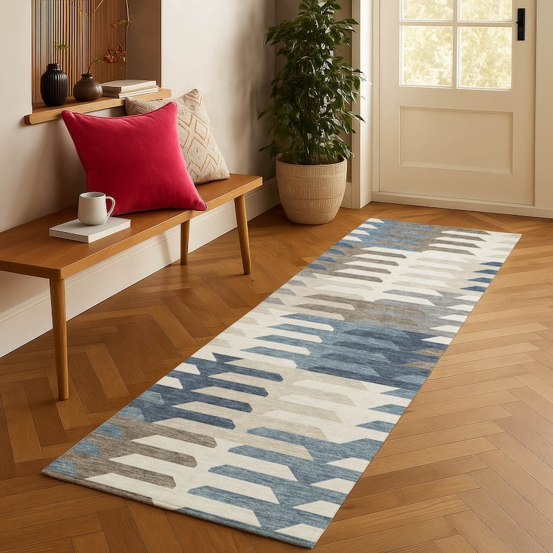 Machine Washable Indoor/ Outdoor Modern Stacks Chantille Rug