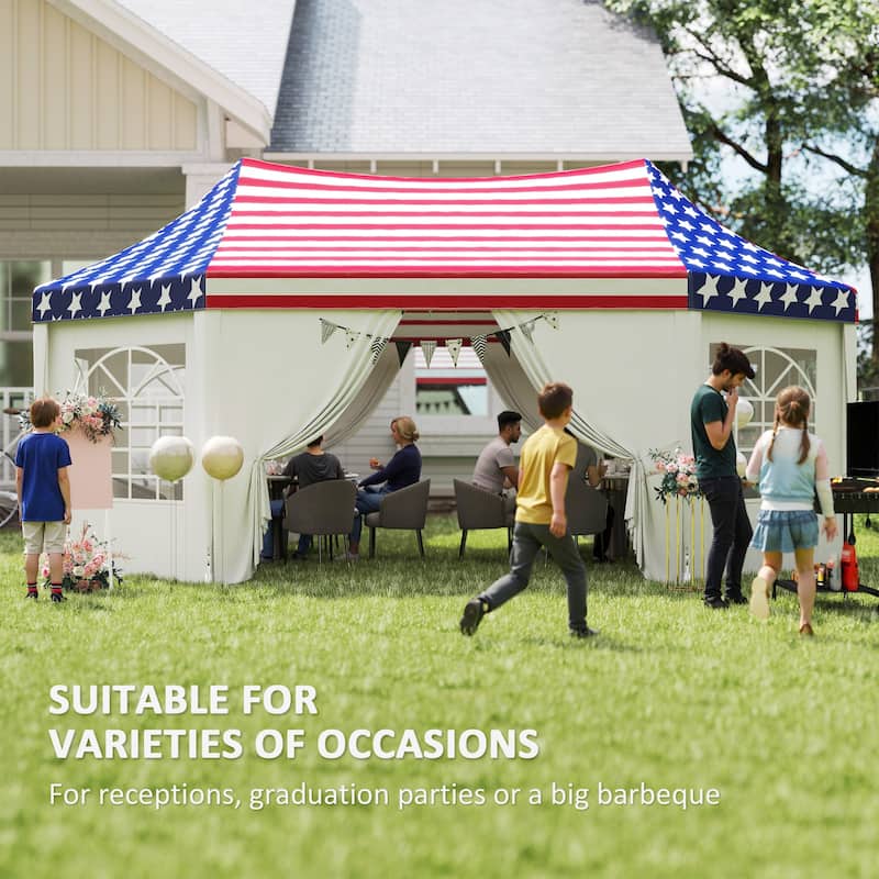 Multi-Color Steel Polyester Party Tent with Windows Doors and Stakes - 267.7" L x 196.9" W x 141.7" H