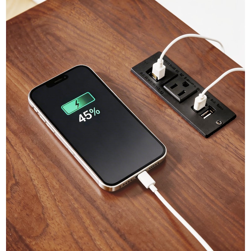 Farmhouse Side Table with Charging Station, Antique Nightstands with Drawers, Bedside Table with Open Shelf for Bedroom