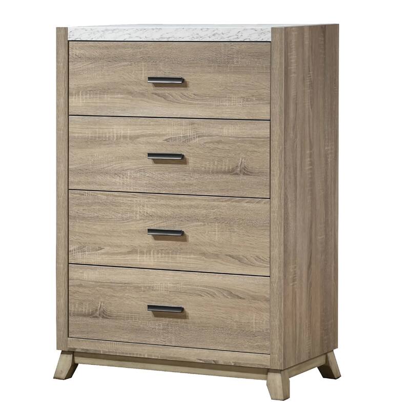 Tily Tall Dresser Chest, 4 Drawers, White Faux Stone Top, Brown
