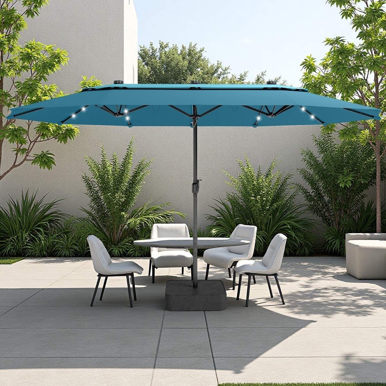 large patio umbrellas near me GRAND 11 ft 12 ft Cantilever Patio Umbrella with Base, Round Offset for Garden Deck Pool resistant canopy is waterproof Patio Umbrellas - Large Patio