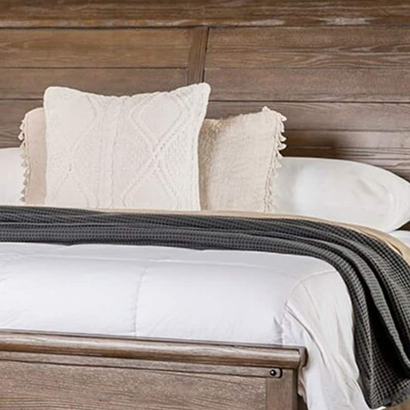 Merry Queen Bed, Curved Panel Headboard, Rivet Accents, Brown Wood