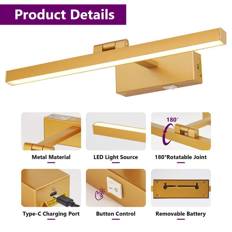 Modern Wireless LED Vanity Light 3CCT Dimmable, Remote Control, Rechargeable, Easy Magnetic Installation
