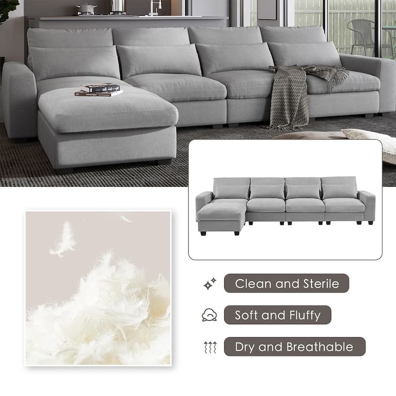 Modular L-Shape Feather Filled Sectional Sofa with Reversible Chaise