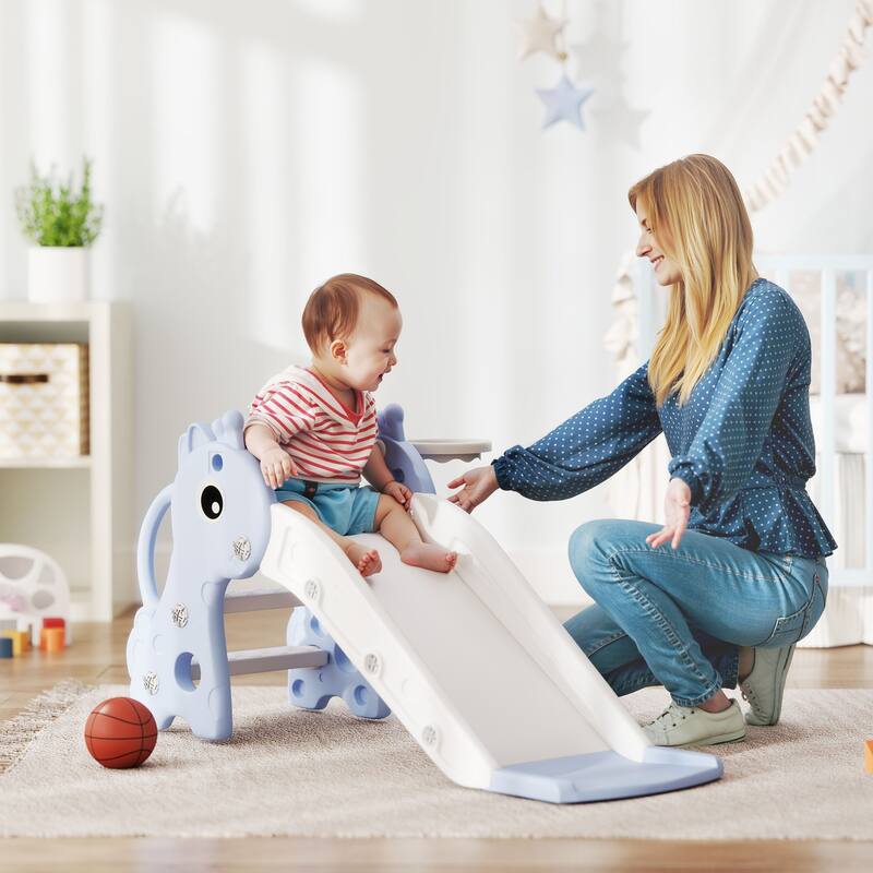 HDPE Kids Outdoor Slide with Ladder and Hoop for Playroom, Living Room and Nursery Room - 41.7" L x 20.3" W x 20.5" H