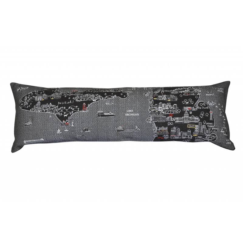 HomeRoots 46" Black Michigan Nighttime Skyline Lumbar Decorative Pillow