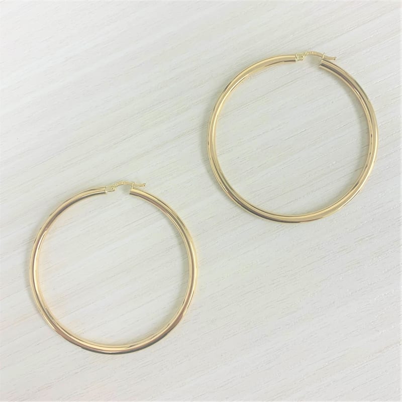 Joelle Collection Hoop Earrings 14K Yellow Gold Bead Earrings 3 x 50 MM 2" Inch