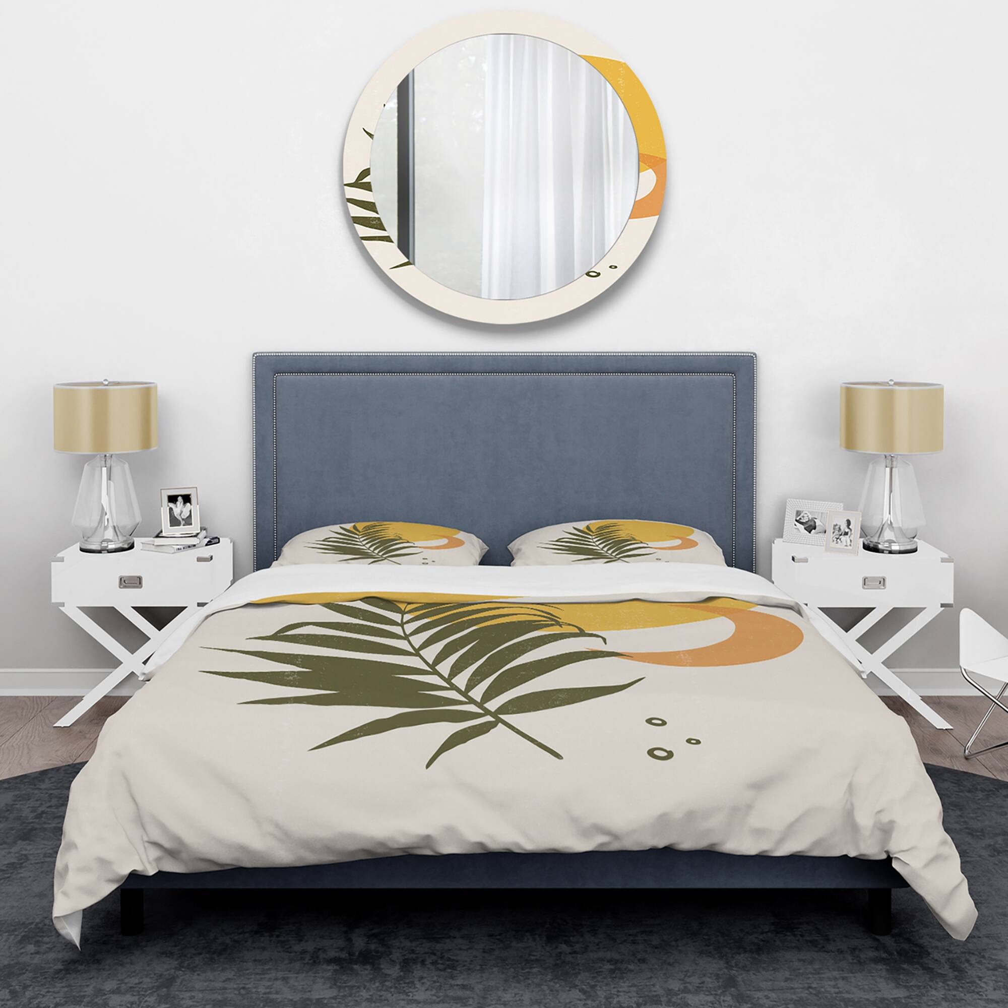Designart 'Abstract Yellow Sun and Moon With Tropical Leaf I' Modern ...