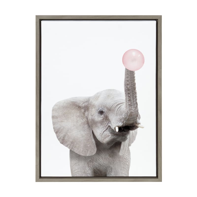 Kate and Laurel Sylvie Gum Elephant Framed Canvas by Amy Peterson - 18x24 - Plastic - Grey