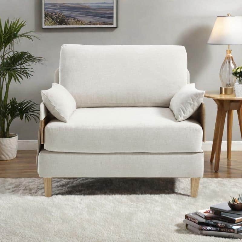 Chenille 3-in-1 Convertible Sofa Bed Chair with 3 Pillows and Storage Pockets - Beige