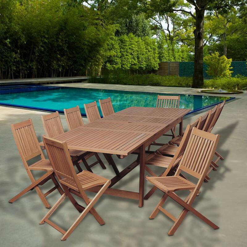 13-Piece Barrett Eucalyptus Extendable Outdoor Patio Dining Set 79"