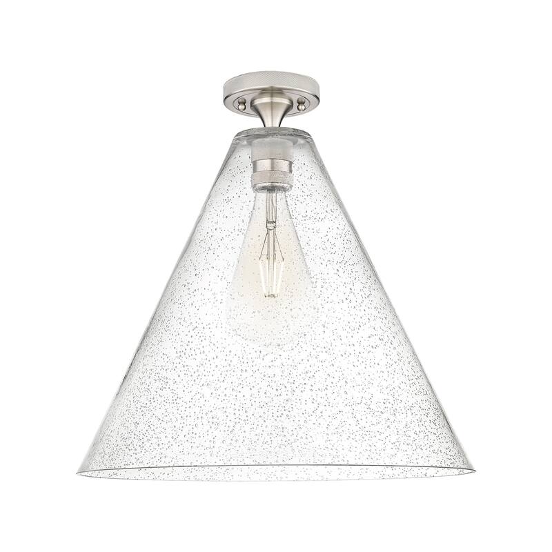 Innovations Lighting 434-1F-10-16 Crown Point Flush Cone Crown Point - Satin Nickel / Seedy