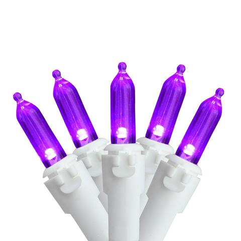 50 Purple LED Mini Christmas Lights - 16.25 ft White Wire