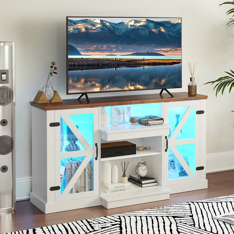Gymax 59'' Media Console Table w/3-Level Shelves LED Lights 22 Dynamic