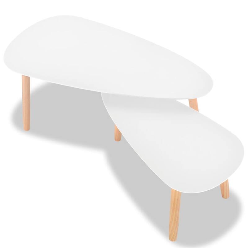 Dose Nesting Coffee Table Set of 2, White and Brown, Solid Pine Wood