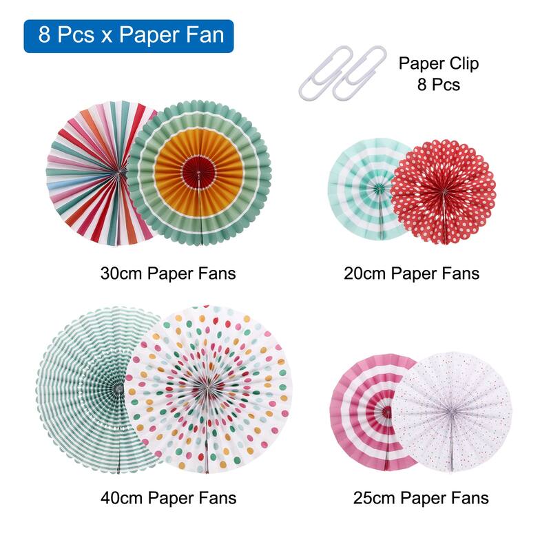 Hanging Paper Fans Set Paper Decorations for Party Flower Color 8pcs - Flower Color