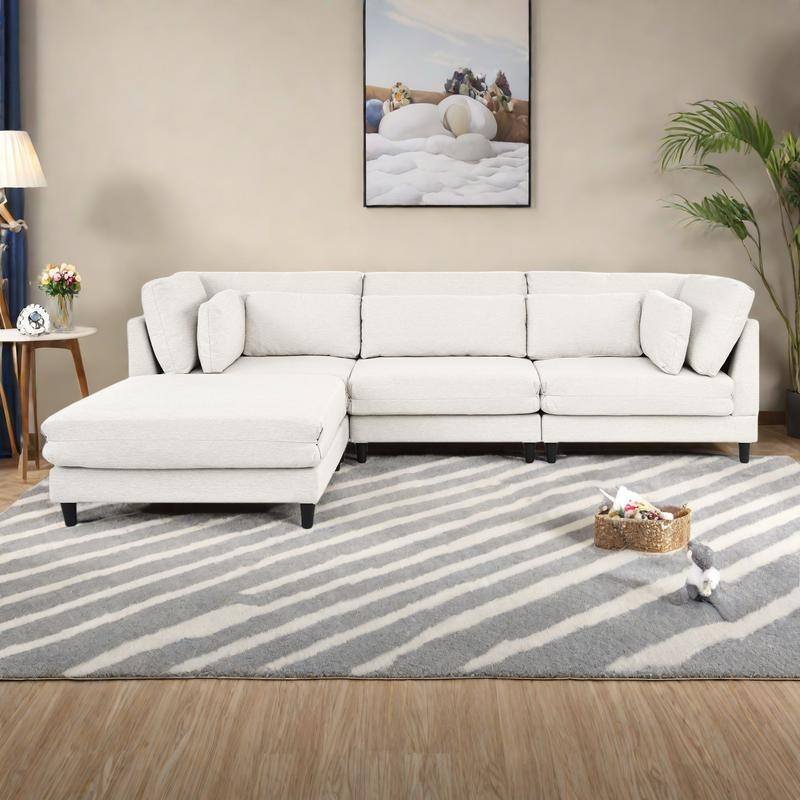 110.5" L-Shaped Convertible Sectional Sofa with Ottoman & 5 Pillows