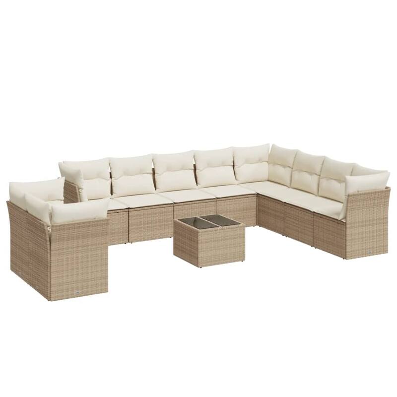 vidaXL Garden Sofa Set Beige Poly Rattan Large Adjustable Feet - 113.8 x 88.2 x 27.2
