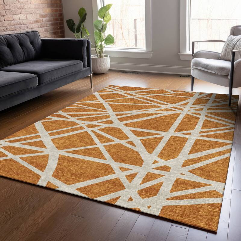 Machine Washable Indoor/ Outdoor Abstract Contemporary Chantille Rug - Copper - 3' x 5'